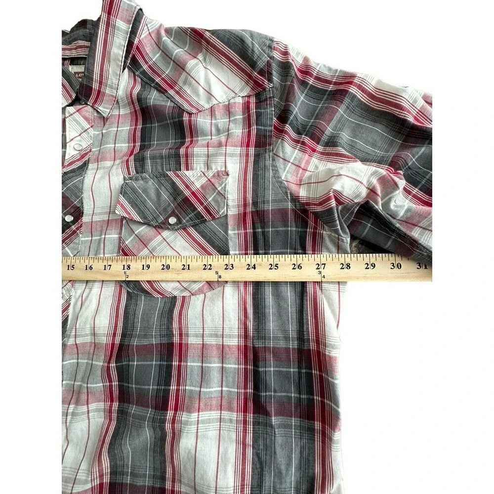 Levis Mens 3XL Shirt Pearl Snap Red Gray Multi Plaid Cotton Blend Long Sleeve L7